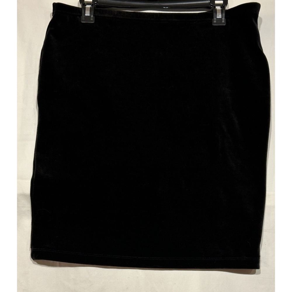 Black Velvet Bodycon Pencil Skirt Stretch Knee no sz tag Waist 34" unstretched